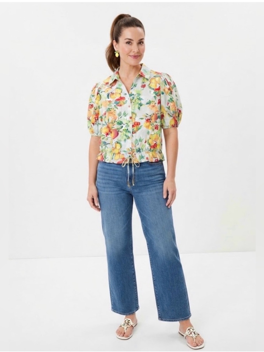 LC Lauren Conrad Tropical Fruit top blouse button down size medium NW.T